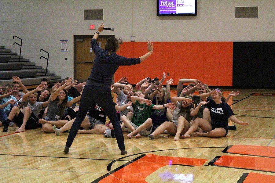  Led by Youth Frontiers and senior leaders, the freshman Respect Retreat was held on Sept. 7 in the Seedorff Gymnasium. The freshmen participated in relationship building activities such as the wave and friendly competitions.