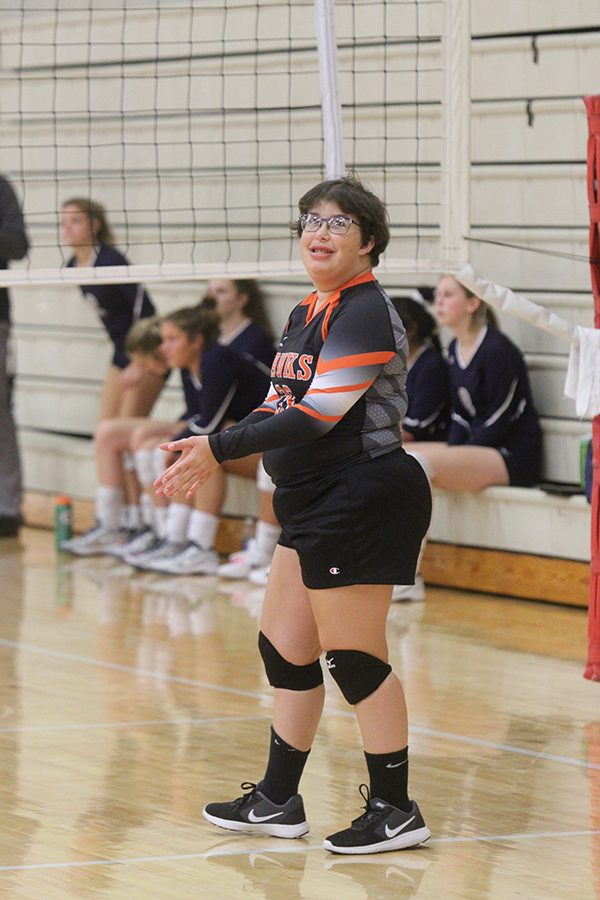 Shelby DeSotel smiles as she plays in the WaMaC Tournament with her team.
