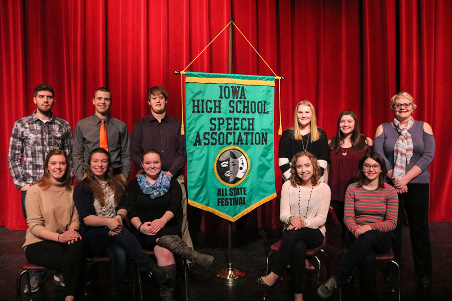 Front Row: Amber Cook (11), Olivia Neuzil (11), Bryonna Rodgers (12), Grace Reiss (11), and Kaley Pettlon (9); Back Row: Max Weber (12), Blake Cook (9), Adam Andregg (11), Brooke Holtz (9), Hallie Wenger (9), and Brynn Boeckensted (9). Not pictured: Kieran Monaghan (9).