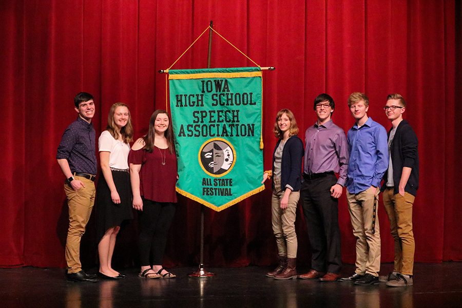 Advancing to Individual All-State Speech are Justin Grawe (11), Taylor Hammer (9), Hallie Wenger (9), Emily La Rosa (12), Tristan Voelker (12), Ben Litterer (12) and Holden Smith (12).