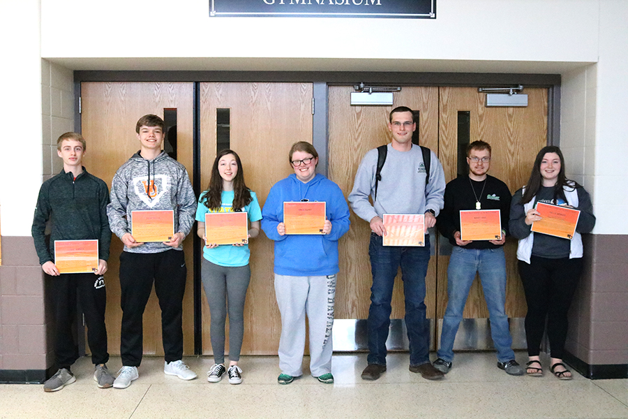 March Career Ready Students of the Month: Luke Farmer (10), Tyler Traver (10), Lacey Cole (10), Erica Quint (10), Jim Drummy (11), Boudy Ross (12) and Hallie Wenger (9). Not pictured: James Shover (12).