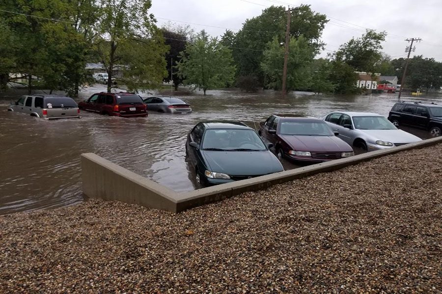 On Oct. 1 at West Delaware High School, students experience flooding of their vehicles .