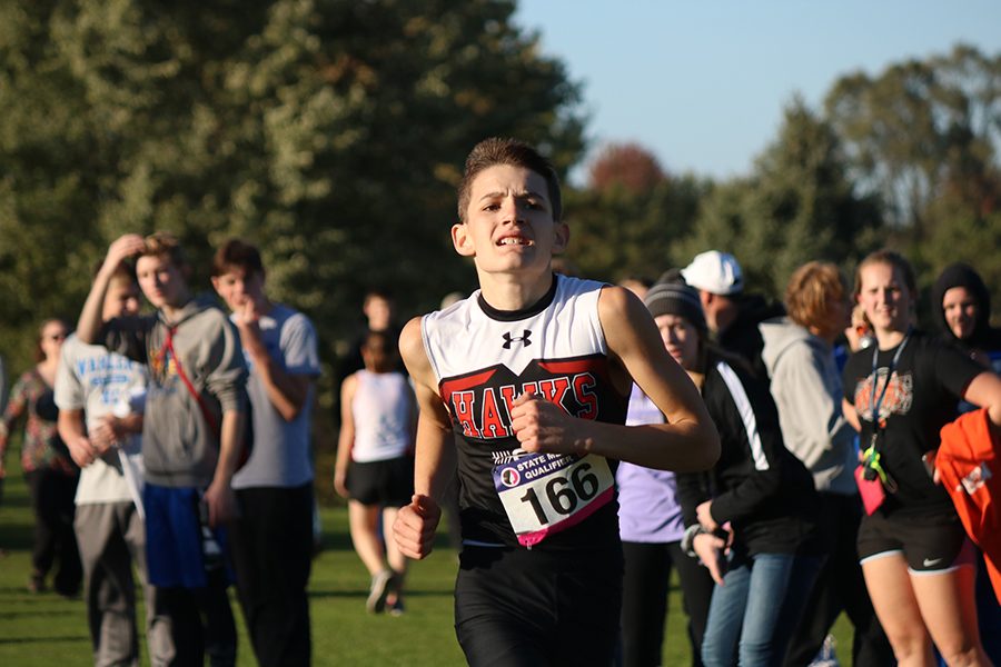 On Oct. 18, runner Jesse Thurn (9) earns a time of 20:17 at Hart Ridge Golf Course in Manchester. 