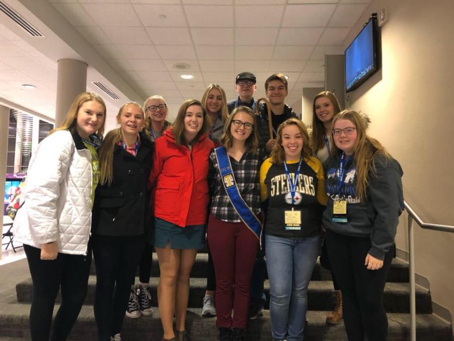 After Taylor Hammer was elected as an Iowa Student Thespian Officer, West Delaware Thespian students came together to take a group photo. 

Front Row: Brooke Holtz, Emma Dunkel, Sheeley McMahon, Taylor Hammer, Melanie Loughren, Natalie Kehrli; Row 2: Jayden Werner, Camryn Borchardt, Tyler Salow, Amber Cook; Back Row: Laiken Blommers. 