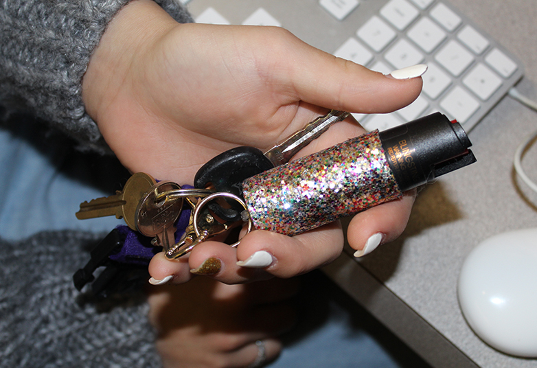 Some students carry around self-defense devices like pepper spray. Some have even glammed up their pepper spray like the one pictured here. 
