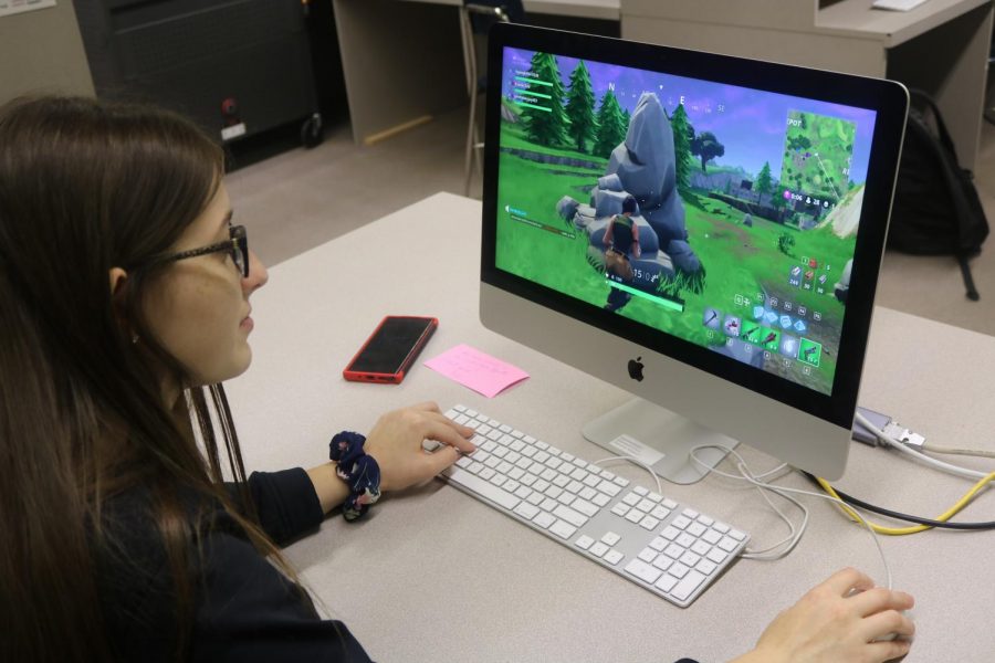 Emma Merkes (11) is engaged in playing a game of Fortnite.