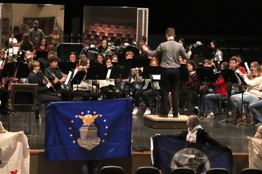 The Band plays at the Veterans Day Assembly on November 11 to honor the Military Branches.