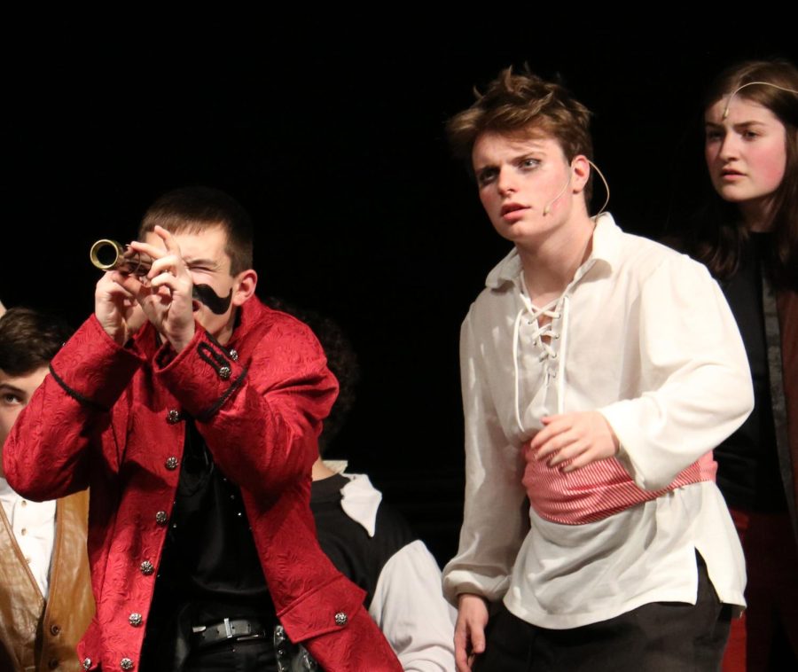 Pirate Black Stache (Evan Kartman) scouts for a ship with his trusty sidekick, Smee (Zach ORear).