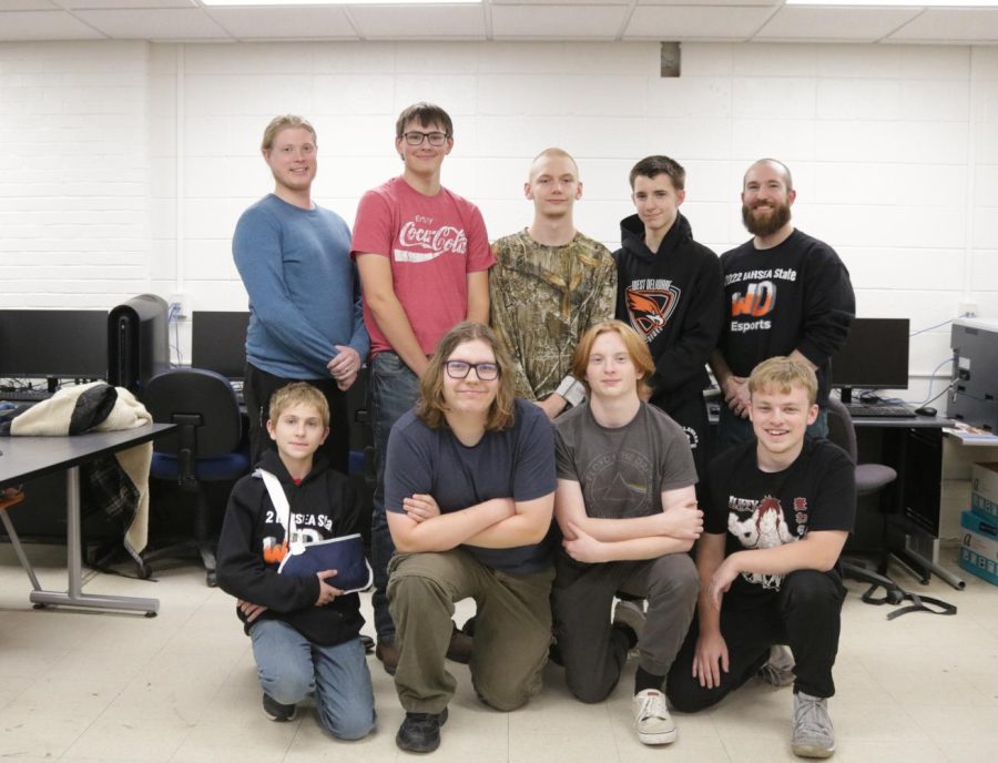 The West Delaware Rainbow Six Siege Esports team competes at the state tournament today. Front Row: Alexi Harmon, Bane Long, Nick Uthe, Ethan Quint; Back Row: Coach Derrick White, Garrett Zieser, Dillion Schlueter, Liam Nefzger, Coach Christian Carper