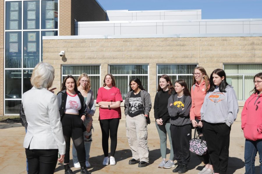 Superintendent Dr. Rickey speaks to students during the walkout. 