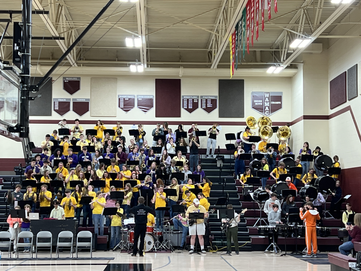 The West Delaware and Independence pep bands perform at the girls basketball game between West Delaware and Independence.