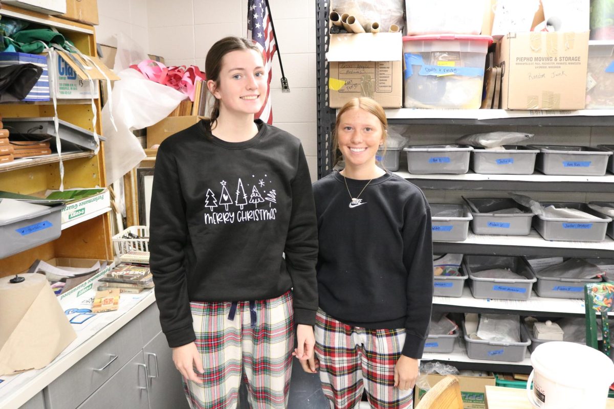 Hannah Cantwell (11) and Malorie Putz (10) wear similar outfits on PJ day. 