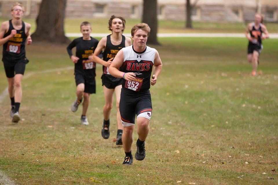 Zach O'rear races to the finish line during his final Cross Country meet of the year. 