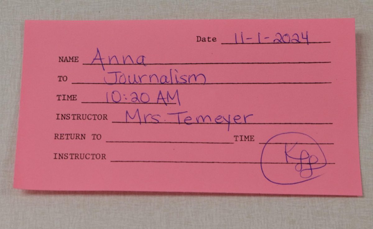 When students show up late, the secretaries hand them a pass like this before they go to class. 