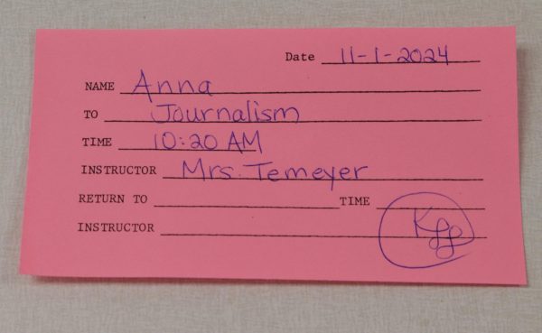 When students show up late, the secretaries hand them a pass like this before they go to class. 