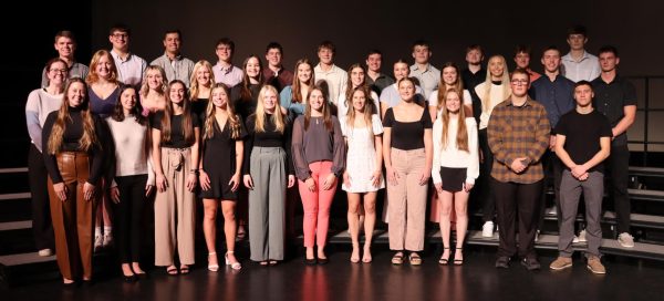 NHS Seniors: Front Row: Jaidyn Ronnebaum, Gwenith Pasker, Kirstyn Kolbet, Trudy Loecke, Ali Robinson, Maleah Demmer, Abigail Kass, Susan Funke, Olivia Halverson, Parker Peterson, Jax Miller; Row 2: Anna Sickels, Claire Manson, Aubrey Wilson, Paige Woellert, Andrea Wubbena, Myka Brooks, Amelia Schnieders, Josie McMahon, Kennedy Kolbet, Brooke Krogmann, Adam Cook, Seth Jackson; Back Row: Evan Dunkel, Owen Pettlon, Sam Ogden, Jack Buesing, Nick Lewis, Brent Yonkovic, Caleb Stocks, Jeryn Funke, Nickolas Uthe, Braden Wenger, Keagan Jackson. (Missing from picture: Hannah Cantwell, Kate Wenger, Addison Burger, Kennedy Loesche.)