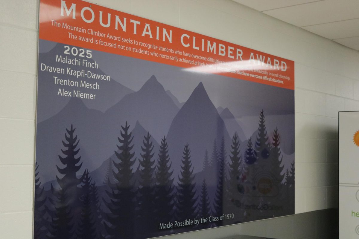 The Mountain Climber award poster in the freshman hallway recognizes the first recipients.